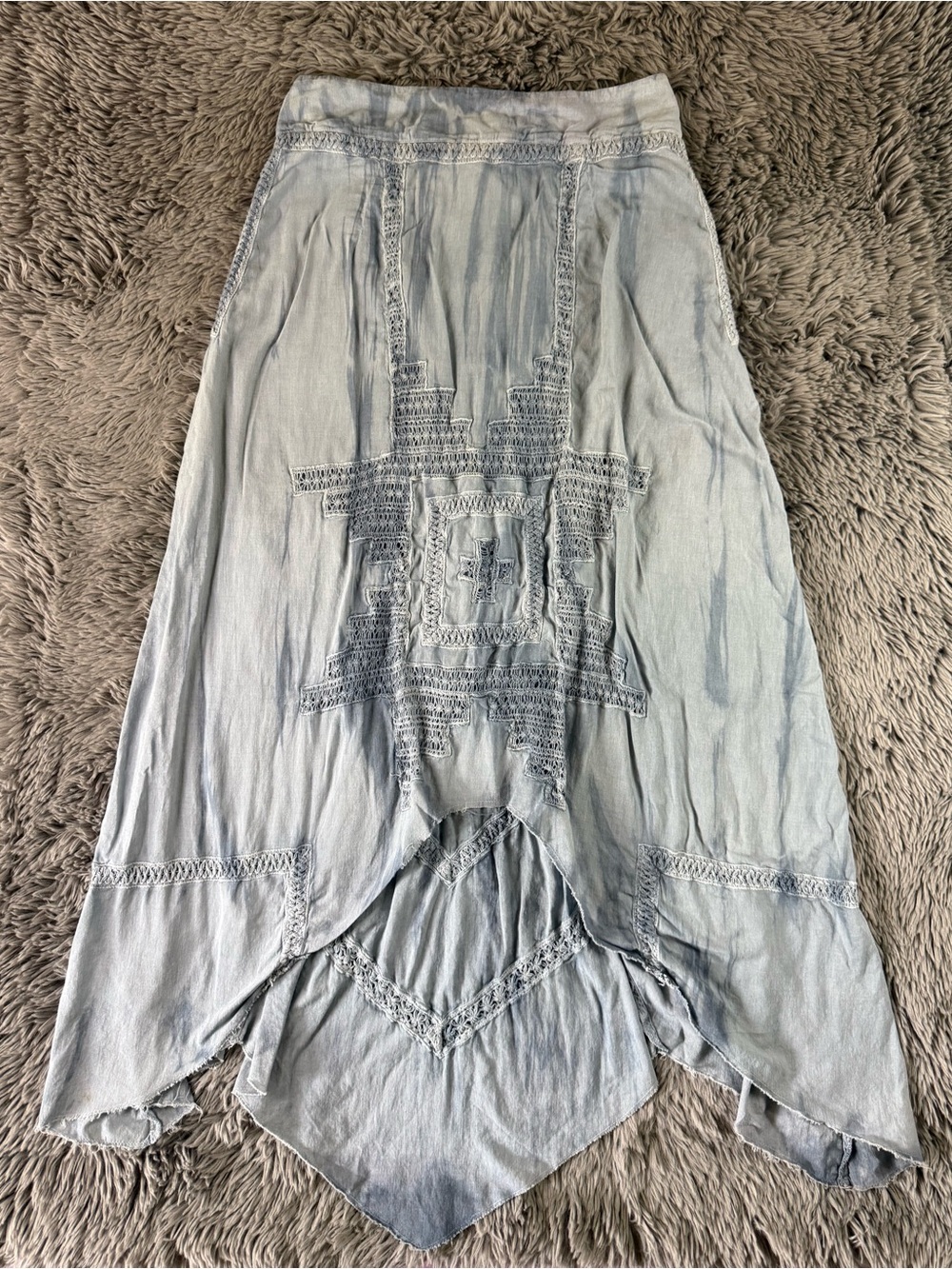 Free People Chambray Crochet Lace Handkerchief Midi Maxi Skirt Blue Size 8 Boho